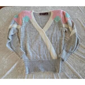1980 Pastel V-Neck Knit Sweater Size Small